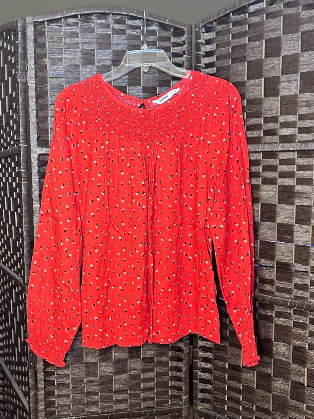 Sonoma Goods For Life Women's XL Red Floral Peasant Blouse Top 100% Rayon